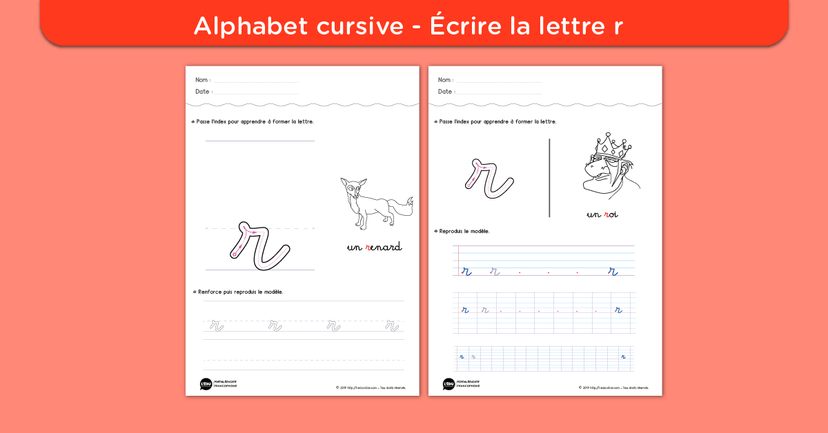 Écrire la lettre r minuscule cursive - Fiche lettre r minuscule à imprimer