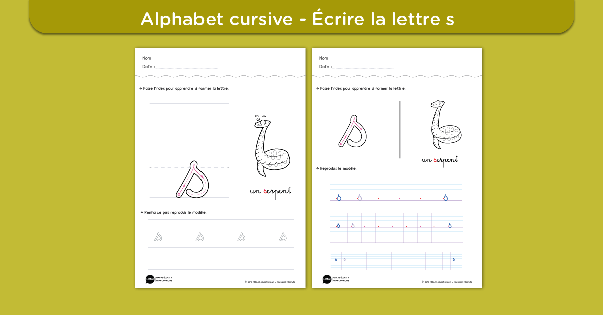 Écrire la lettre s minuscule cursive - Fiche lettre s minuscule à imprimer