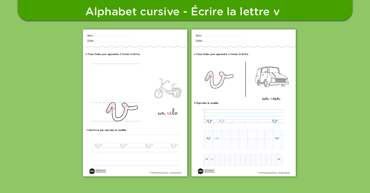 Écrire la lettre v minuscule cursive - Fiche lettre v minuscule à imprimer