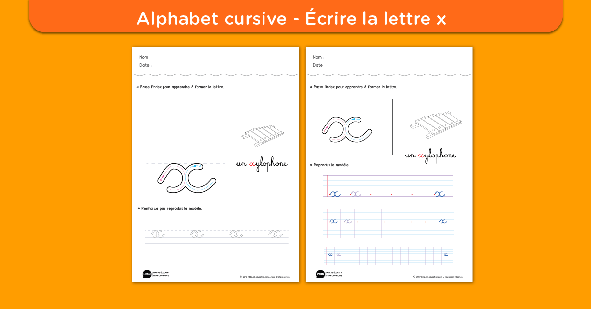 Écrire la lettre x minuscule cursive - Fiche lettre x minuscule à imprimer