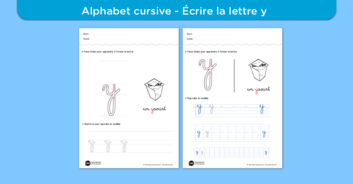 Écrire la lettre y minuscule cursive - Fiche lettre y minuscule à imprimer
