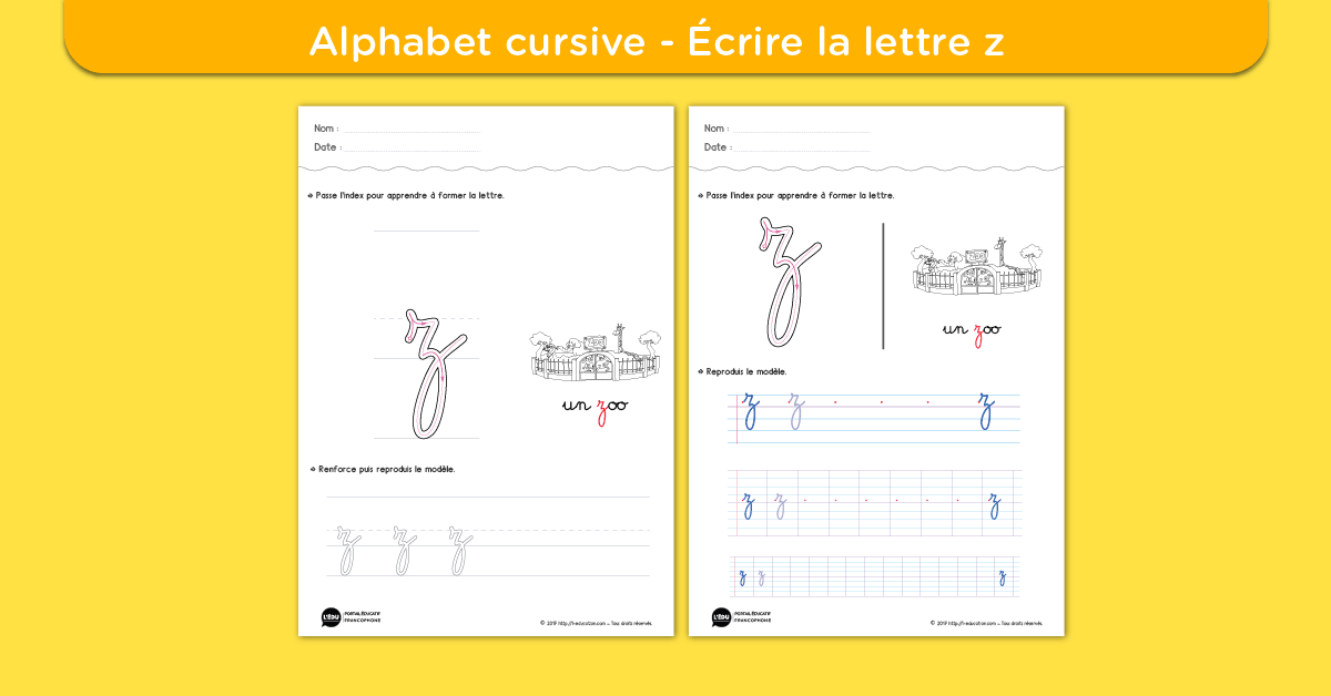 Écrire la lettre z minuscule cursive - Fiche lettre z minuscule à imprimer
