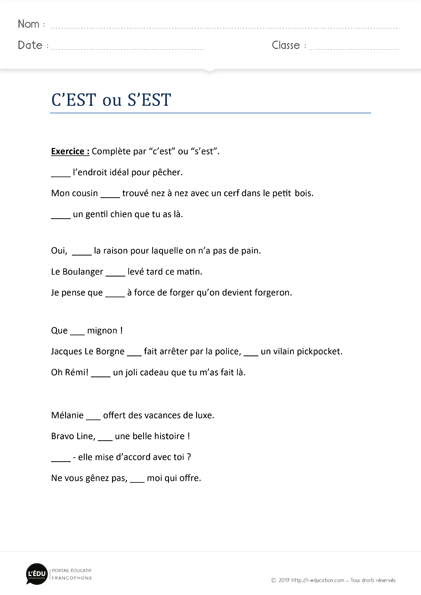 homophones c'est s'est - Exercices d'orthographe c'est s'est?