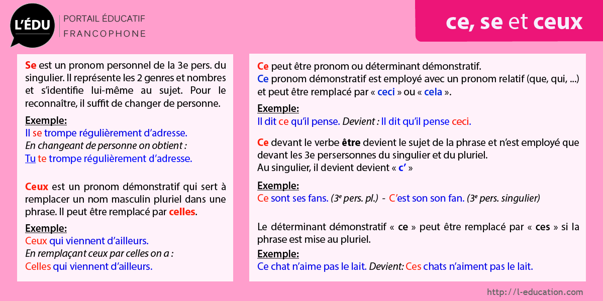 Cours d'orthographe ce se ceux -  Les homophones ce se ceux