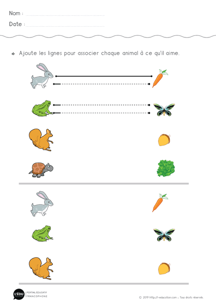 Fiche Graphisme lignes horizontales à imprimer - Animaux et repas 1