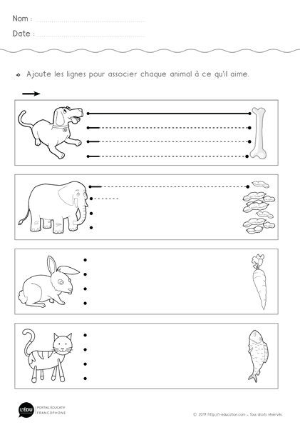 Graphisme les lignes horizontales Fiche à imprimer - Animaux et repas 2