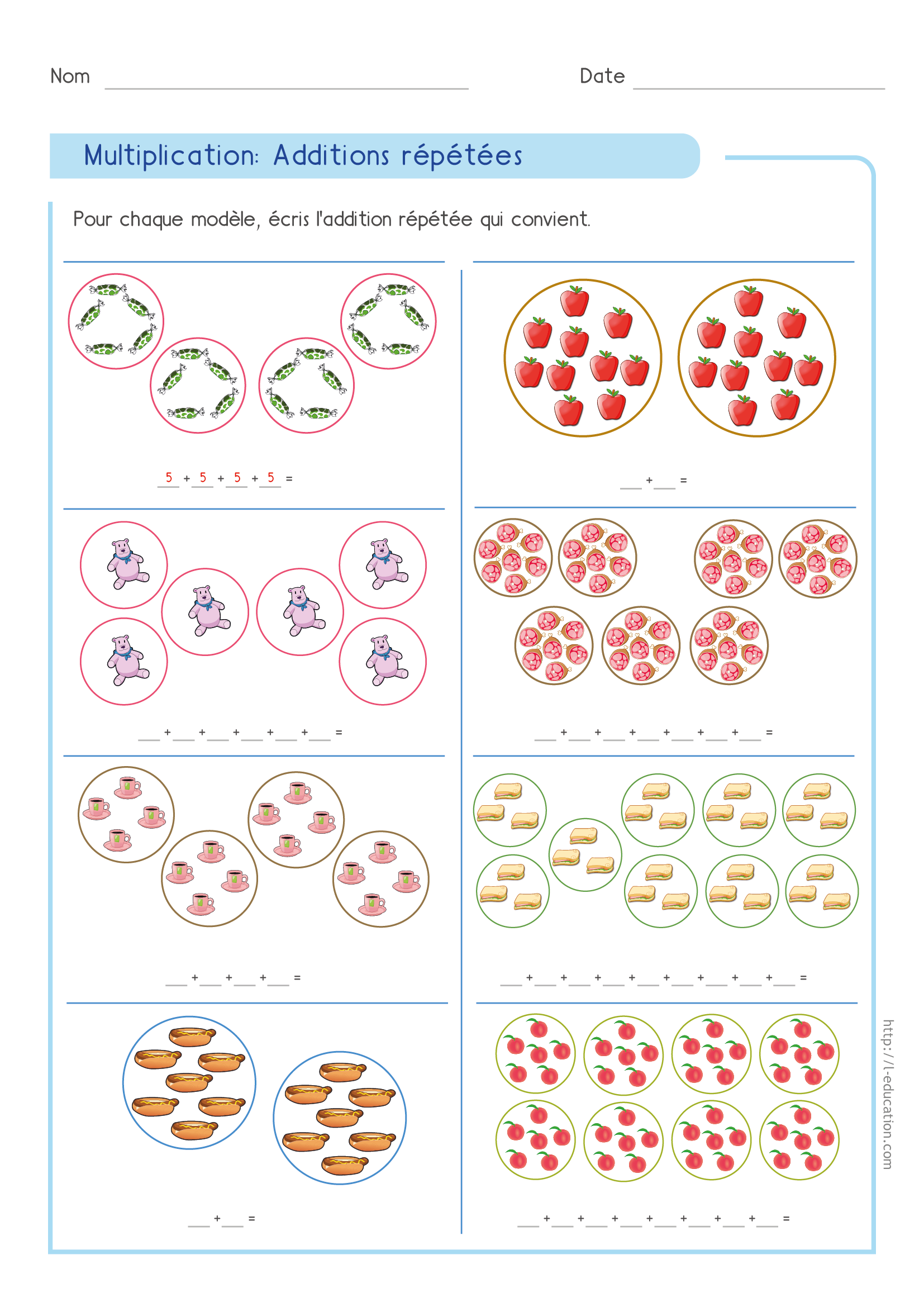 écriture additive et multiplicative - Écris les modèles sous forme d'additions réitérées