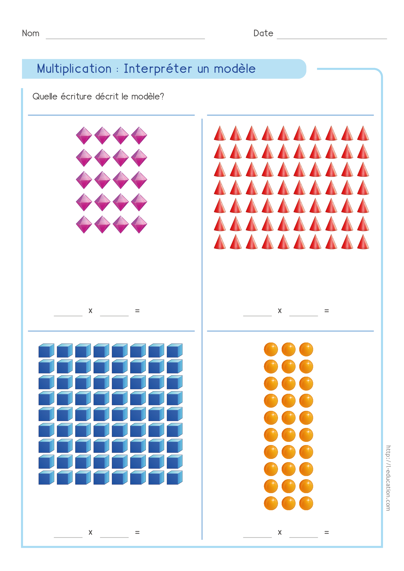 Le sens de la multiplication - Expression multiplicative avec les grilles rectangulaires d’objets