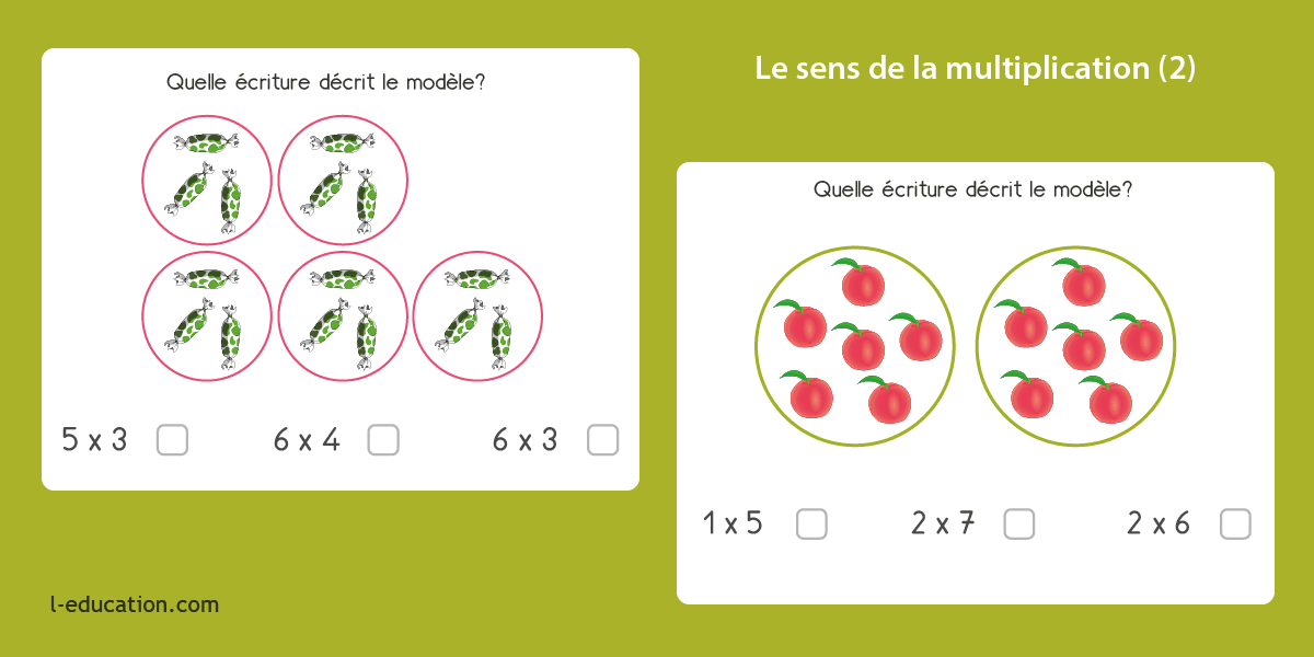 Retrouve l’écriture qui convient aux groupes égaux – Le sens de Table de multiplication en ligne