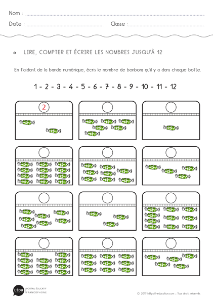numération les nombres jusqu'à 12