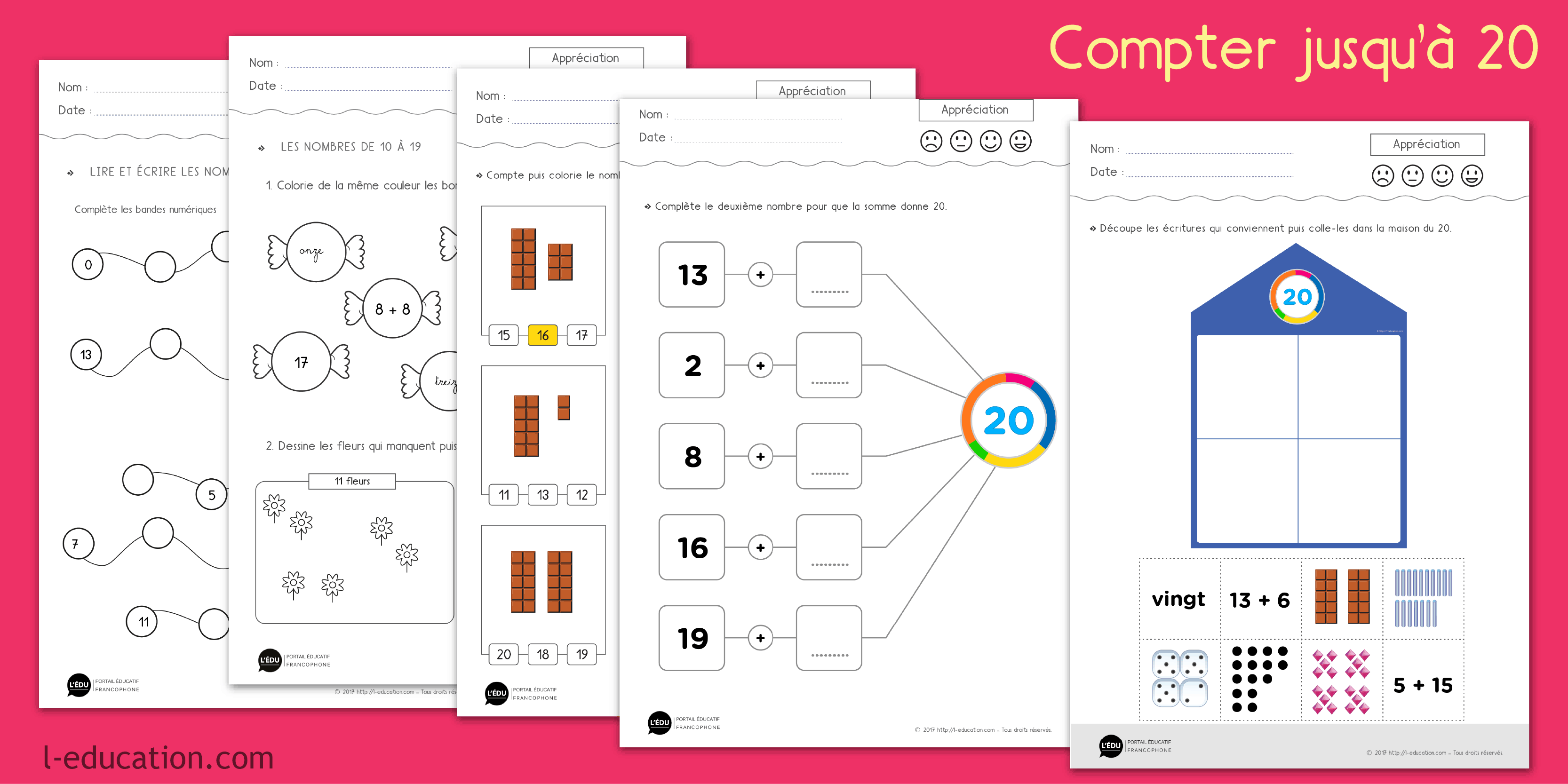 Compter jusqu’à 20 – Exercices de numération CP CE1 - Les nombres de 1 à 20