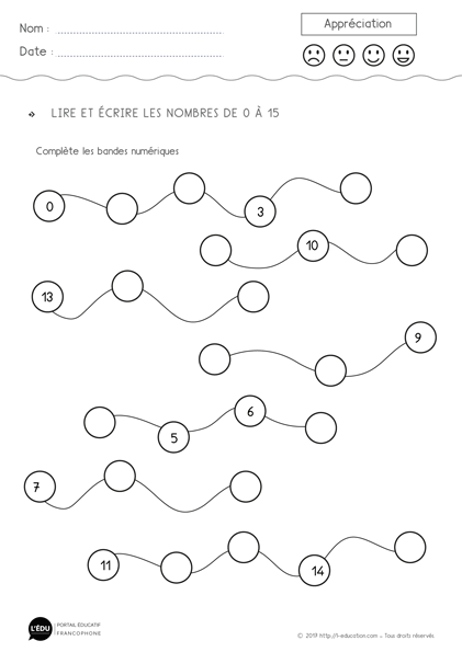 numération les nombres jusqu'à 20