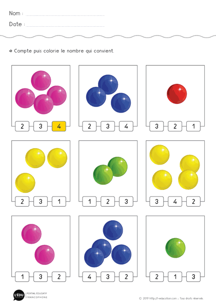 Apprendre à compter jusqu'à 4 - exercice 01
