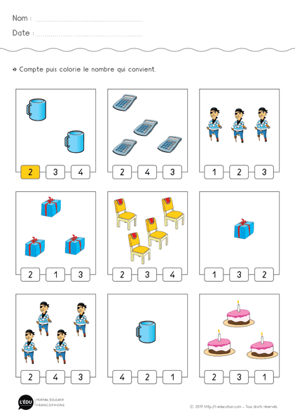 Apprendre à compter jusqu'à 4 - exercice 03
