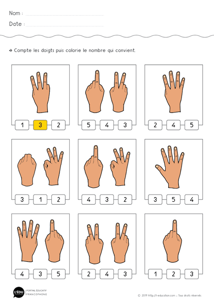 Compter de 0 à 5 en Maternelle - exercice 01