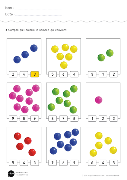 Apprendre à compter jusqu’à 9 - exercice 03