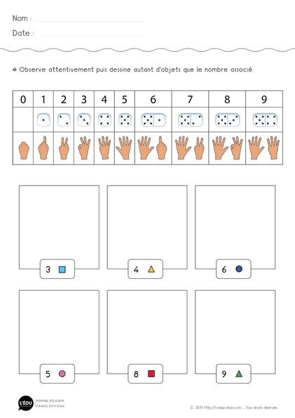 Compter de 0 à 9 MS GS CP - exercice 02