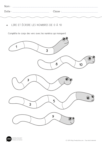 Compter de 0 à 10 Maternelle CP - exercice 02