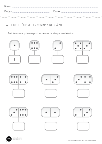 Compter de 0 à 10 Maternelle CP - exercice 03
