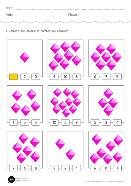 Apprendre à compter jusqu’à 10 - exercice 03