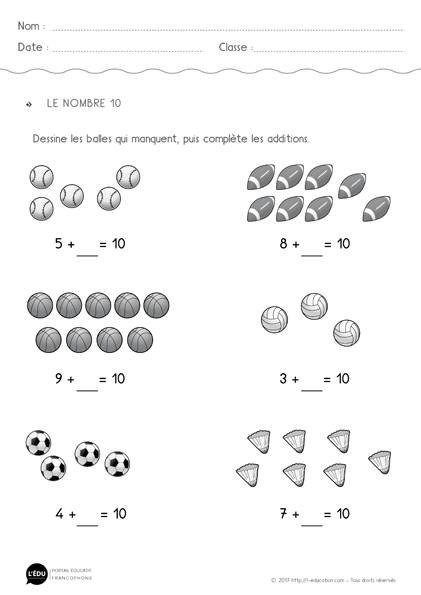 le nombre 10 - calcul maternelle gs cp