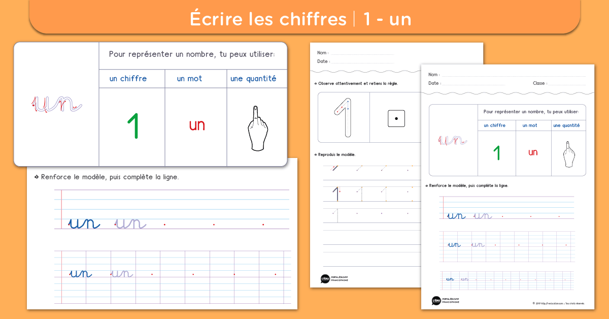écrire le chiffre 1 un