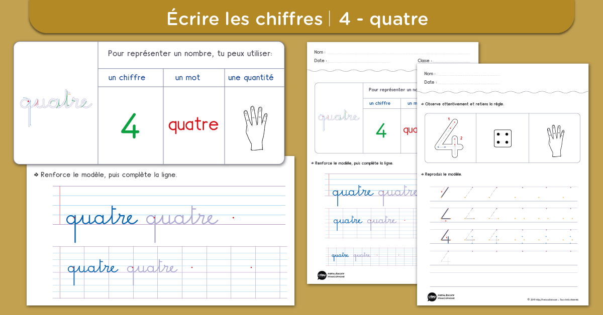 écrire le chiffre 4 quatre