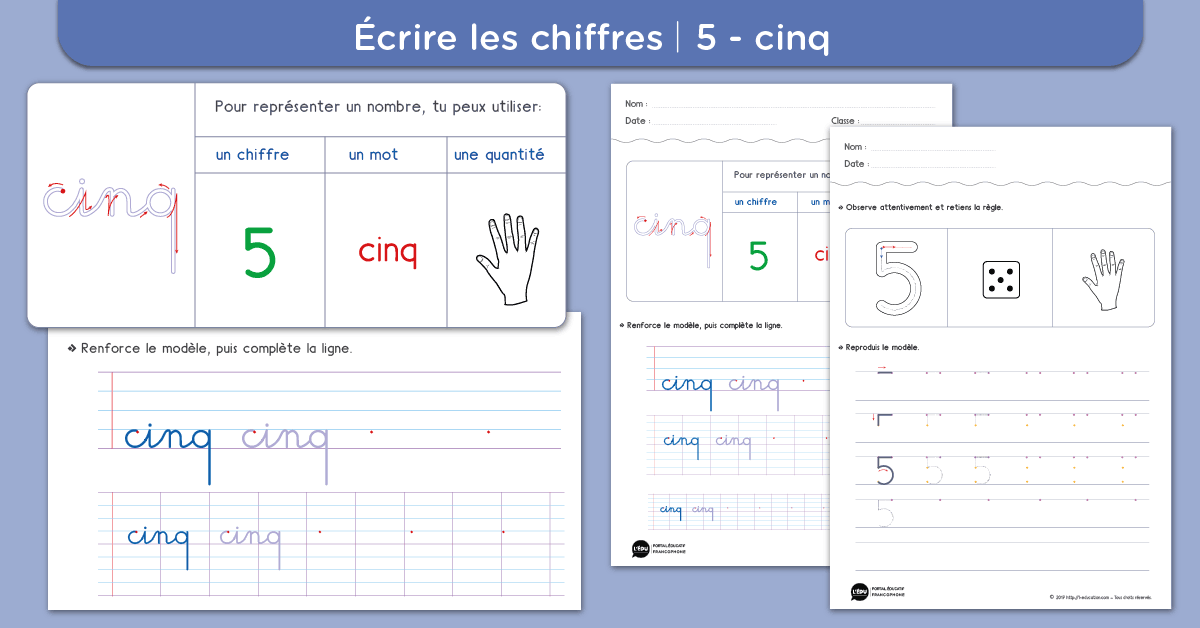 écrire le chiffre 5 cinq