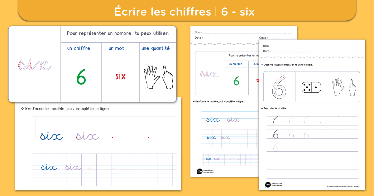 écrire le chiffre 6 six