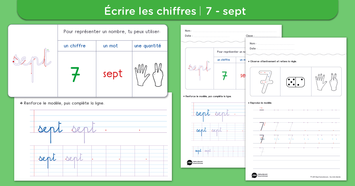 écrire le chiffre 7 sept